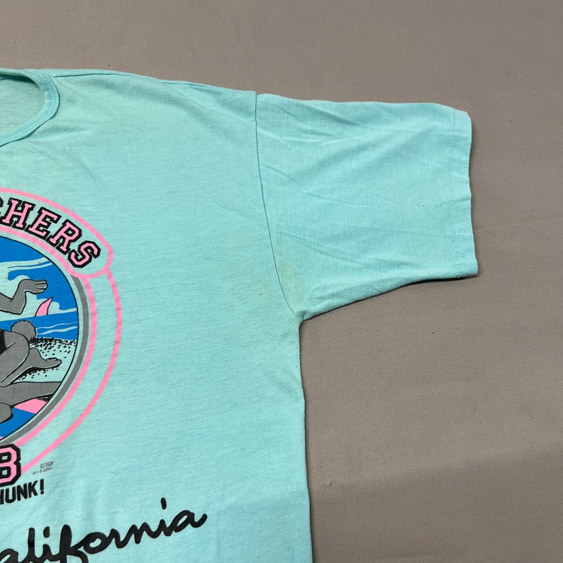 X-Large / 1980s Boy Watchers Club Looking for a hunk Beach Surf Aqua T Shirt image 6