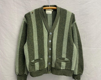 Small / 1960s Green Gradient Striped Mohair/Lambswool Cardigan Knit Sweater Cat Eye Buttons