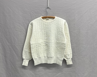 Small / 1960s White Thermal Lined Thermal Nylon/Cotton Crewneck Sweatshirt