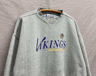 Large / 1990s Minnesota Vikings NFL Football Grey Heavy Cotton Crewneck Sweatshirt
