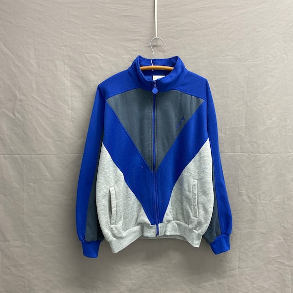 X large 1980s Adidas Tri Tone Zip up Track Sweatshirt Blue grey dark Grey Etsy