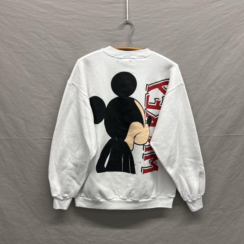 Large / 1980s Mickey Mouse Mega Print White Heavyweight Crewneck Sweatshirt USA Made image 4