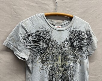 Medium / Y2K Vintage Harley Davidson Wings Grey Tie Dye Women's T Shirt