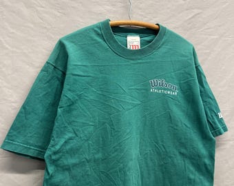 Large / 1990s Wilson Athletic 100% Cotton Green T Shirt USA Made