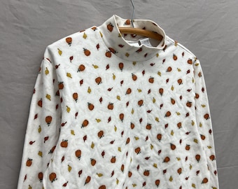 Large / Vintage Pumpkins Leaves Halloween Women's White Long Sleeved Shirt
