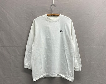 Large / 1990s Reebok Plain Athleisure White Long Sleeve Shirt