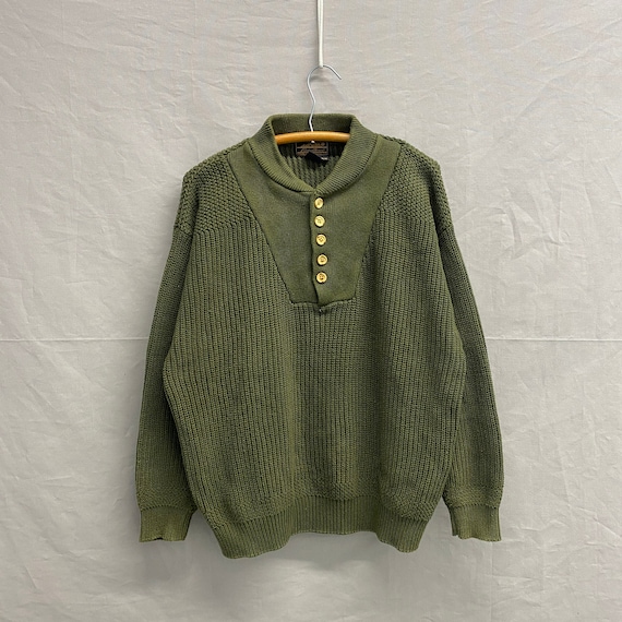 Medium / 1980s Eddie Bauer Cotton Knit Olive Gree… - image 1