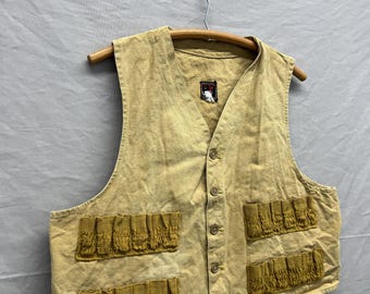 Chaleco de algodón con botones, color rojo, de lona de pato, de los años 50, para pesca, caza o tiro.