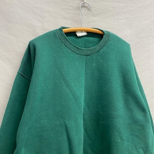Large / 1990s Forest Green Blank Heavyweight Plain Oversize Crewneck Sweatshirt USA Made