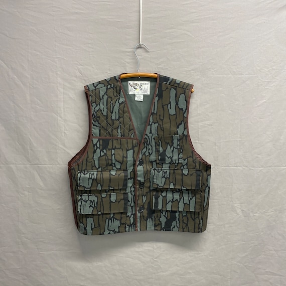Large / Vintage Duck Bay Treebark Camouflage Hunting Shooting Fishing Vest  W/ Gamepouch New Old Stock 
