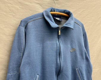 Small / 1980s Nike Blue/Grey Track Zip Up Women's Blue Tag Sweatshirt