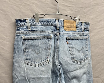 34 x 32 / 1990s Levi's 550 Orange Tab Relaxed Fit Paint Splatter Distressed Jeans USA Made