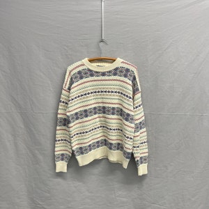 Medium / 1990s Nautica Multi Color Knit Cozy All Cotton Heavy USA Made Knit Sweater