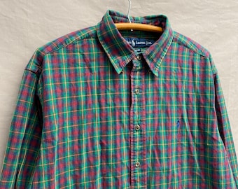 Vintage 90s Dockers Plaid All Over Print Polo Shirt - Sz XL - Dad 