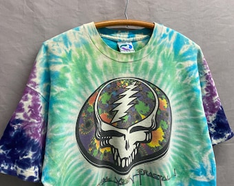 X-Large / 1990s Grateful Dead Steal Your Fractal Liquid Blue Tie Dye  T-Shirt