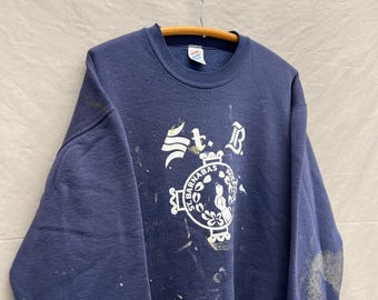 Large / 1990s Paint Splatter Faded Navy Blue St B Hospital Heavy Crewneck Sweatshirt