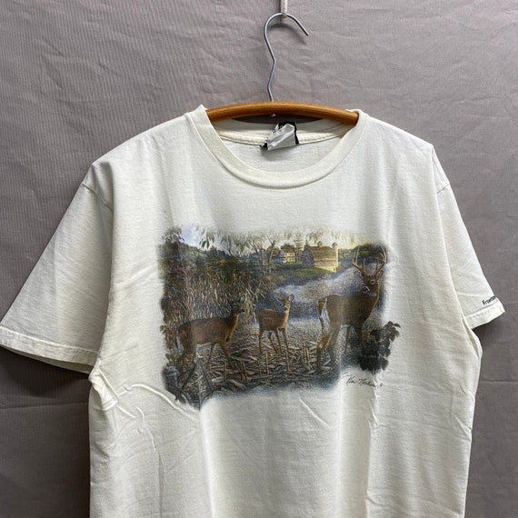 Large / 1990s Deer Farm Nature Art White T Shirt - image 1