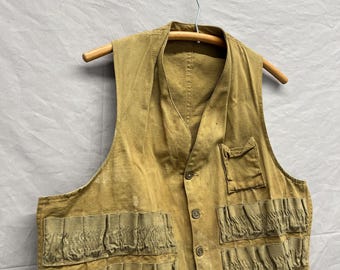 Medium / 1950s Canvas Fishing/Hunting/Shooting Cotton Button Up Vest