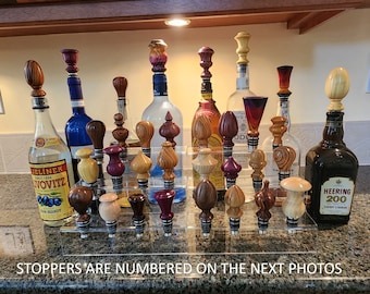 Hand Turned Artistic Wooden Bottle Stoppers with quality stainless steel stoppers (Wine and/or Whiskey).