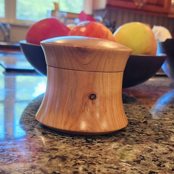 Turned Wood Lidded Box/Vessel/Kitchen Canister in Cherry - Store rings, sweetner, paper clips & other items.