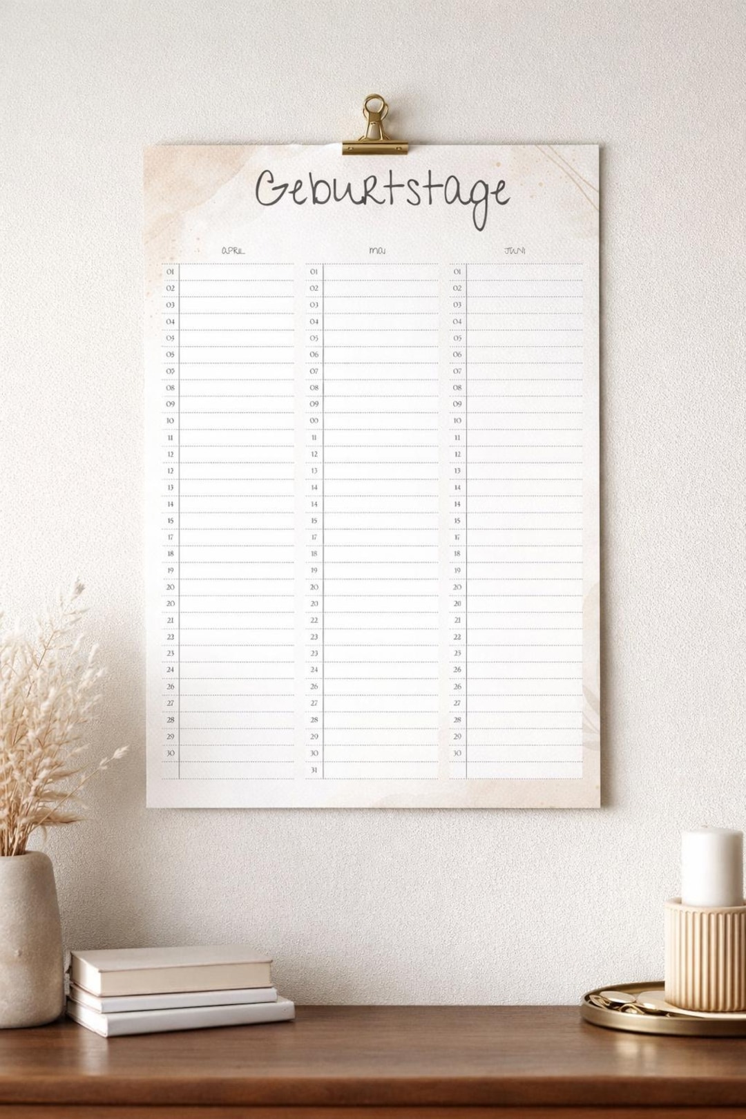 Geburtstagskalender Printable | Ewiger Kalender zum Ausdrucken