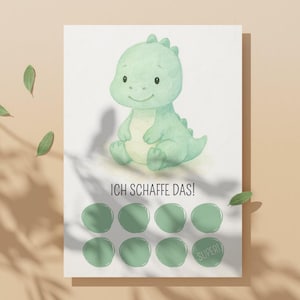 Reward chart for children with dinosaur | I can do it! | Motivational chart with 8 checkmarks | Educational poster | Achieving goals