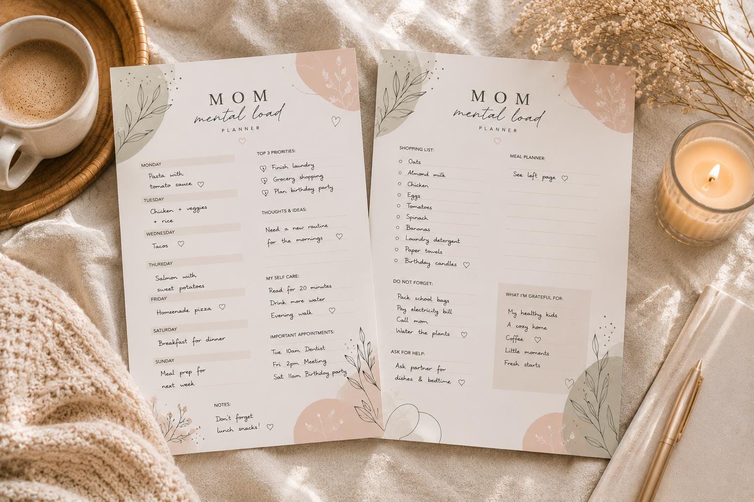 Mom Mental Load Planner Printable | Weekly Planner for Busy Moms | Self ...