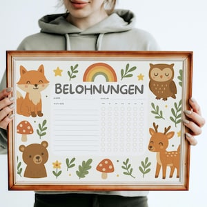 Beloningskaart voor kinderen met bosdieren | Sjabloon voor afdrukken | Positief gedrag taakplan | A4 PDF