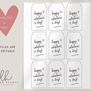 Happy Valentine's Day Gift Tags, Printable Simple Valentine's Favor ...