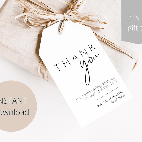 Personalize Thank You Tags Wedding, Printable Favor Gift Tags, Wedding Tags, Minimalist Favor Tag, Modern Thank You Gift Tags