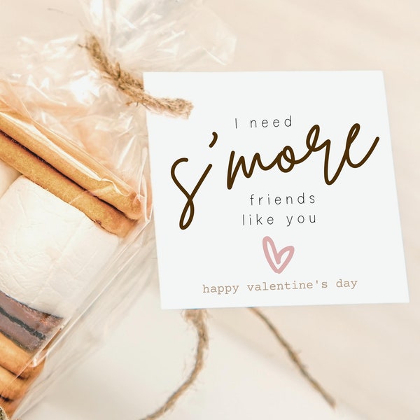 I Need S'more Friends Like You Valentine's Day Gift Tags, Printable Valentine's Favor Tags, School Classroom Treat Tag, Instant Download