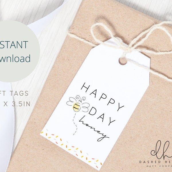 Happy Bee Day Honey Party Gift Tags, Printable Gift Tags, Happy Birthday Gift Labels, Birthday Gift Tags, Instant Download