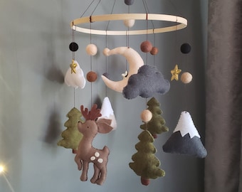 Deer baby mobile,forest crib mobile,woodland nursery mobile, woodland animals,mountain mobile