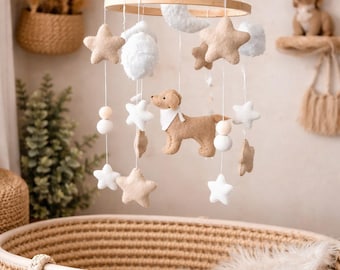 Felt Golden Retriever Baby Mobile: Boho Nursery Decor