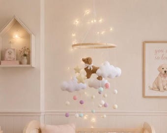 Golden Retriever Baby Mobile: Felt Dog, Clouds & Stars Nursery Decor