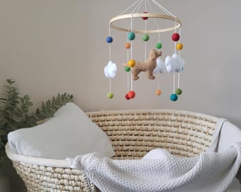 Golden Retriever Nursery Mobile: Colorful Felt Dog & Stars.Baby mobile,cot
