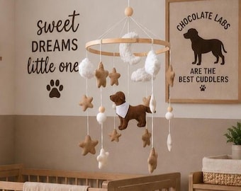Felt Chocolate Lablador Baby Mobile: Boho Nursery Decor. Puppy Mobile,