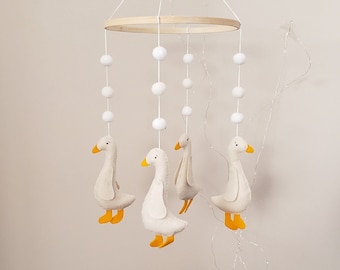 Ivory Felt Goose Baby Mobile: Neutral Nursery Decor