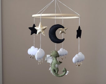 Green Dragon Nursery Mobile: Stars & Clouds Baby Room Decor