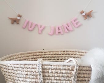 Felt Name Banner: Golden Retriever Nursery Garland.Wall hanging .Dog nursery
