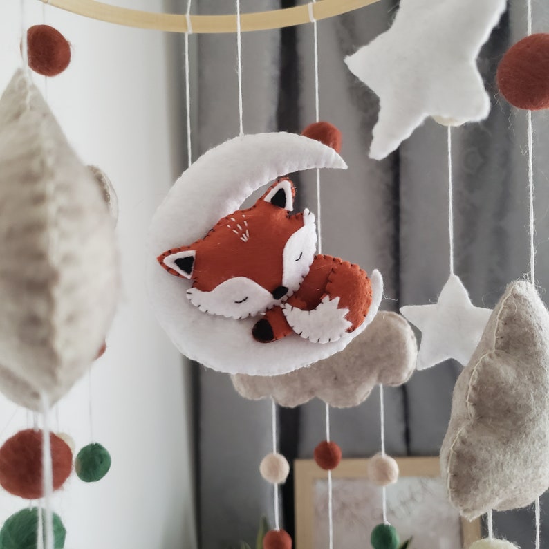 Fox mobile for nursery,baby fox woodland mobile, forest mobipe,sleeping fox mobile image 2