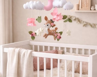 Deer Baby Mobile: Woodland Nursery Decor with Flowers & Butterflies
