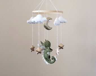 Dragon nursery mobile,dragon baby crib mobile,fantasy mobile, baby boy,baby girl,felt mobile