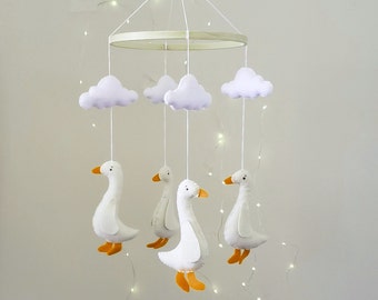 Goose baby mobile,duck nursery mobile,geese crib mobile,goose with clouds mobile,felt mobile,duck mobile,ivory goose