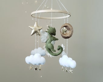 Dragon nursery mobile,dragon baby crib mobile,fantasy mobile, baby boy,baby girl,felt mobile