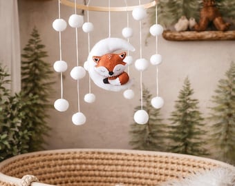Sleeping Fox Baby Mobile, Neutral Nursery Decor, Felt Woodland Animals