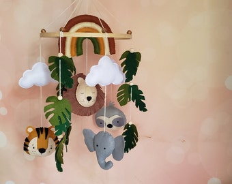 Boho Dschungel Kinderzimmer Mobile,Safari Krippe Mobile Natur Dschungel Mobile,Boho Dekor,Dschungel Mobile für das Kinderzimmer