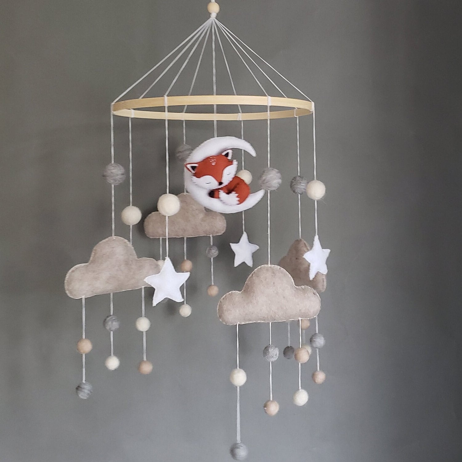 Fox mobile,fox on the moon mobile,woodland mobile,forest mobile,fox nursery mobile