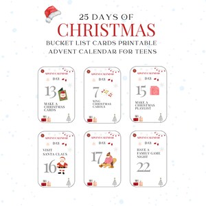 Advent Calendar for Teens Advent Calendar Printable Bucket List Cards ...