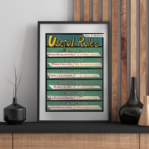 Poster per l'apprendimento dello spagnolo ispirato ai fumetti retrò - Regole utili nella lingua spagnola - Divertente arte murale educativa